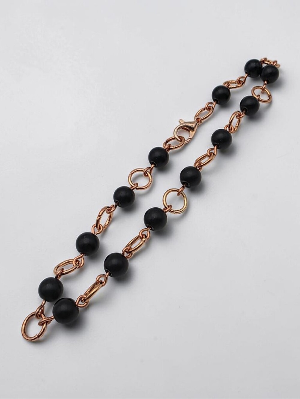 Matte Obsidian Beaded Anklet in Rose Gold Chain Handmade Boho Jewelry Accessory